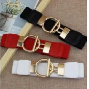 SHEIN Gold Buckle Belt Trio - Black, Red, White